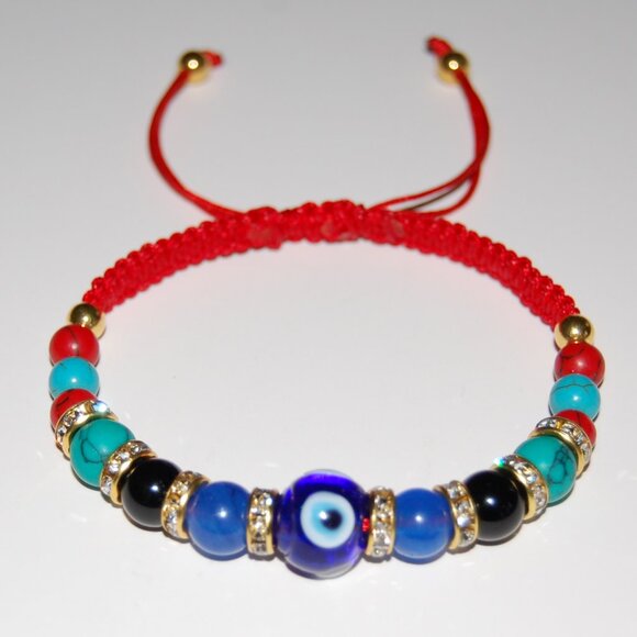 Evil Eye Bracelet,Multi Gemstones Bracelet,Hamsa Bracelet,Drawstring Bracelet - Picture 3 of 3